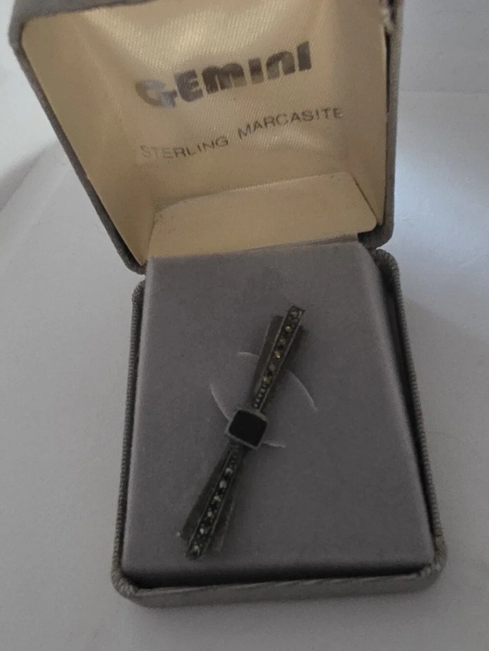 Sterling Marcasite Black and Silver Bow Brooch NEW
